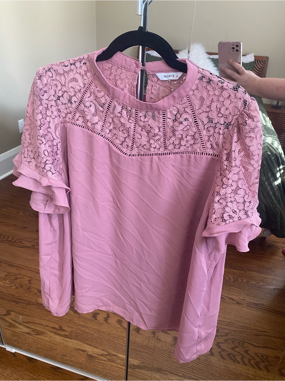 Ricki's Dusty Pink Lace Yoke Ruffle Sleeve Top